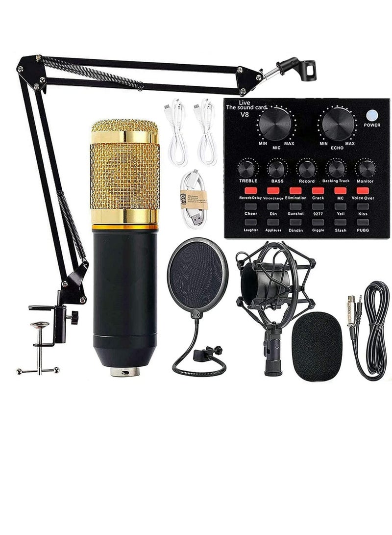 ELTRAZONE Microphone,Live Sound Card & BM800 Suspension Microphone Kit Broadcasting Recording Condenser Microphone Set Intelligent Volume Audio Mixer Sound Card for Computer PC Live Sound - Image 1