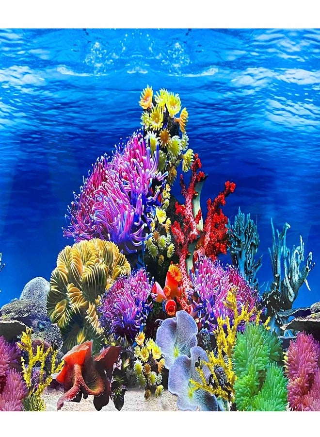 XCNO Fish Backgrounds Paper Double Sides Undersea Aquarium Background Poster Colorful Sea Anemone Fish Tank Background Sticker Decorations 16"x 33" - Image 1