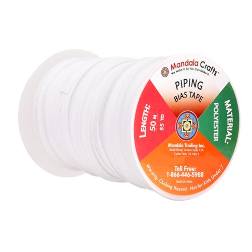 Mandala Crafts White Maxi Piping Bias Tape with Welting Cord - 1/2 Inch Upholstery Piping Trim for Sewing, Cushions, Slipcovers, and DIY Decor - 55 Yards Lip Cord Trim - Image 2