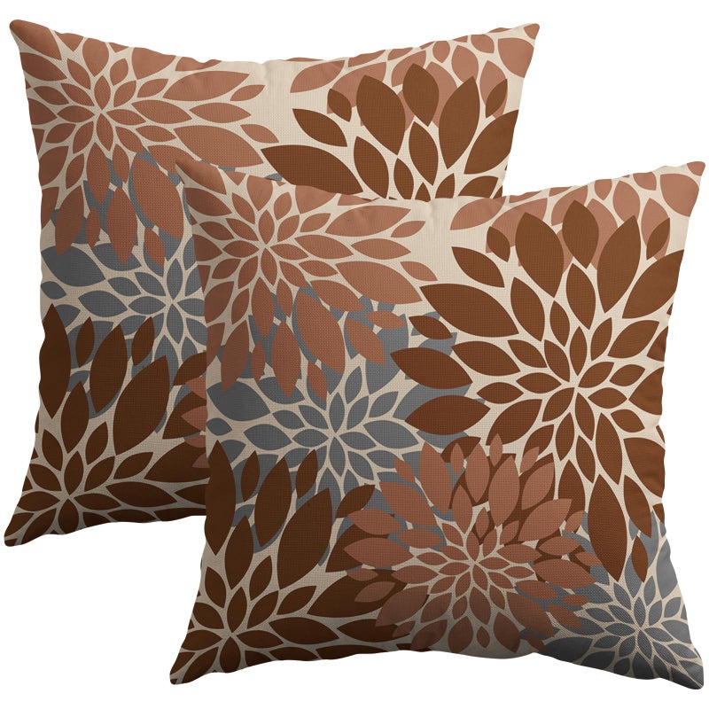 Smozenith Smozenith Brown Grey Gray Pillow Covers 18X18 Inch Set of 2  Spring Modern Geometry Dahlia Floral Print Decorative Throw Pillow Covers Outdoor Farmhouse Cushion Case for Couch Sofa Bed Decor  - Image 1