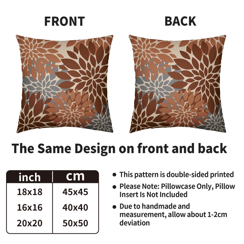 Smozenith Smozenith Brown Grey Gray Pillow Covers 18X18 Inch Set of 2  Spring Modern Geometry Dahlia Floral Print Decorative Throw Pillow Covers Outdoor Farmhouse Cushion Case for Couch Sofa Bed Decor  - Image 4