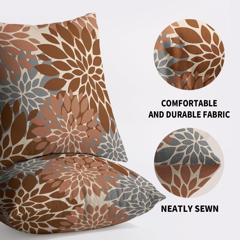 Smozenith Smozenith Brown Grey Gray Pillow Covers 18X18 Inch Set of 2  Spring Modern Geometry Dahlia Floral Print Decorative Throw Pillow Covers Outdoor Farmhouse Cushion Case for Couch Sofa Bed Decor  - Image 5
