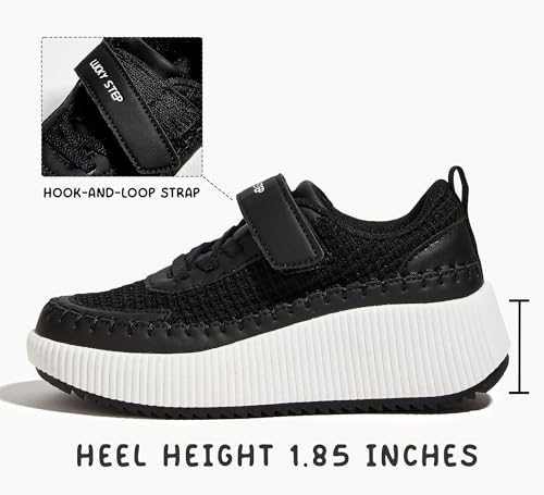 LUCKY STEP Children/Kids/Boys/Girl Glitter Comfort Casual School Low Top Sneaker Strap Athletic Tennis Running Shoes (Black Knit,Little Kids 2) - Image 3