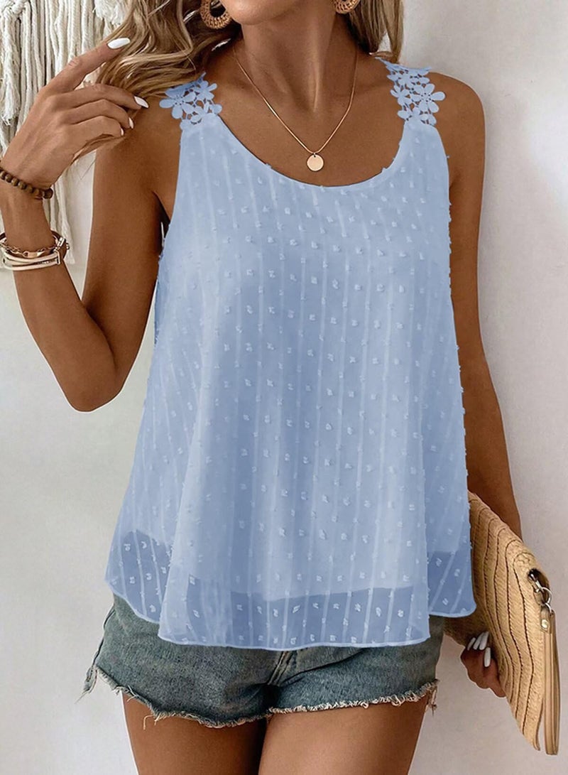 Falechay Going Out Tank Top for Women Summer Tops Boho Sleeveless Tunic Tops Holiday Crew Neck Flowy Blue Shirts Peplum Babydoll Blouses Spring Fashion Oversized Maternity 2XL - Image 4