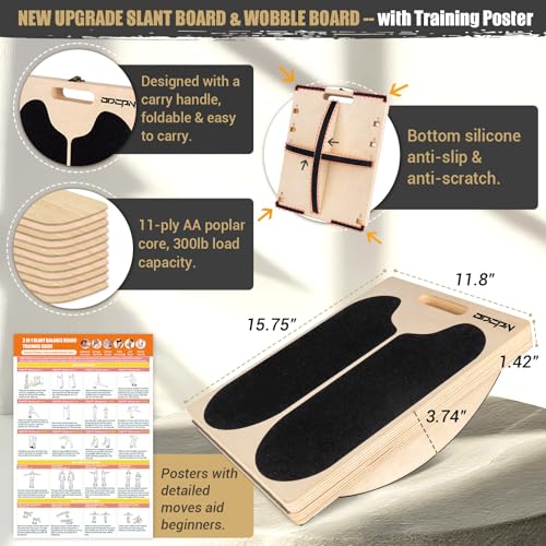 ODCPN 3-in-1 Slant Board & 180°/360° Balance Board, Portable 6 Angle Adjustable Calf Stretcher with Training Poster, Anti-Slip 300LBS Wobble Board for Physical Therapy, Standing Desk & Core Strength - Image 3