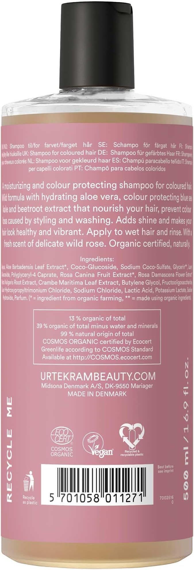 Urtekram Shampoo Colour Preserve Wild Rose 250 ml Vegan Organic Natural Origin - Image 2