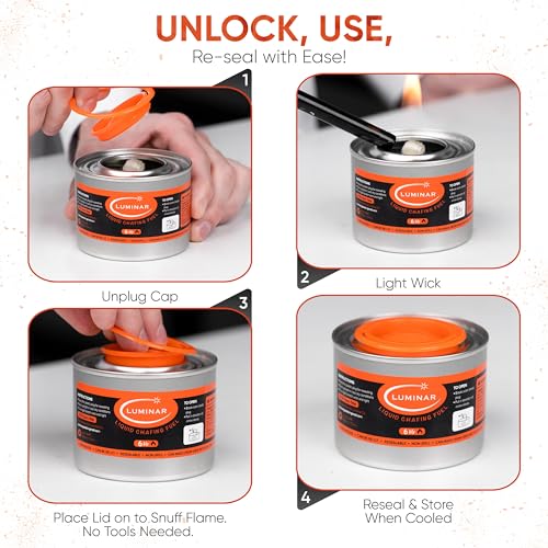 Luminar Resealable-Wick Chafing Fuel Cans, 12 Pack, 6 Hour - Premium Quality Burners for Food Warmers - No More Spills, Waste, or Hassle - Perfect for Convenient, and Long-Lasting Event Catering - Image 3