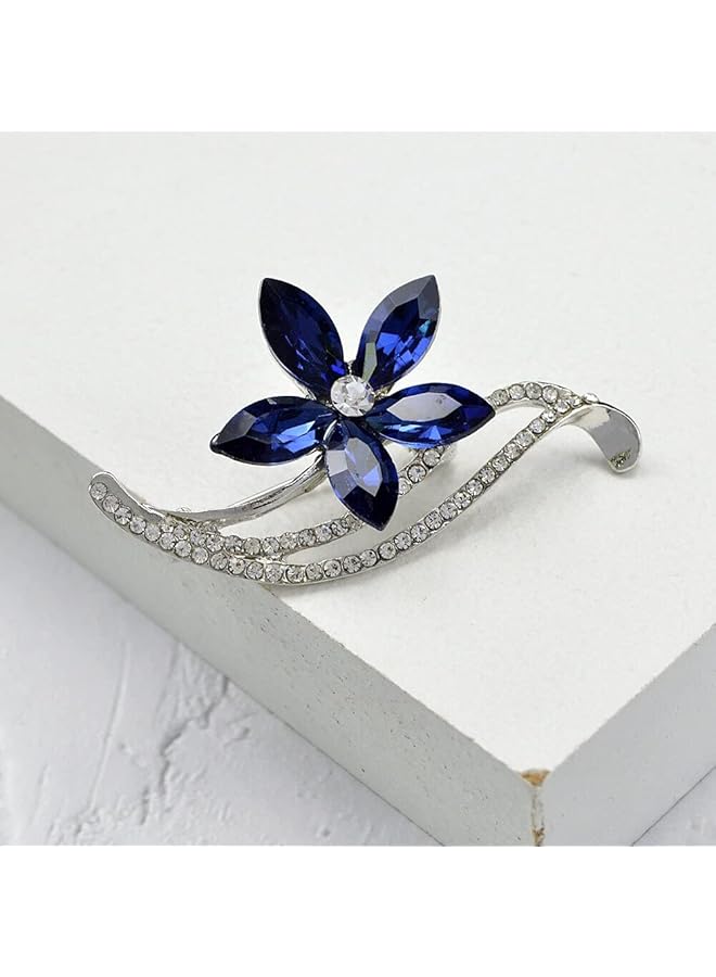 يو بيلا أحدث تصميم أنيق على شكل زهور مجوهرات مطلية بالفضة بروش للنساء أزرق Yb_Brooch_91 - Image 5