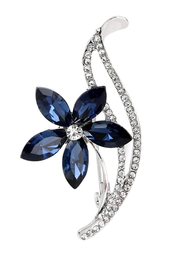 يو بيلا أحدث تصميم أنيق على شكل زهور مجوهرات مطلية بالفضة بروش للنساء أزرق Yb_Brooch_91 - Image 1