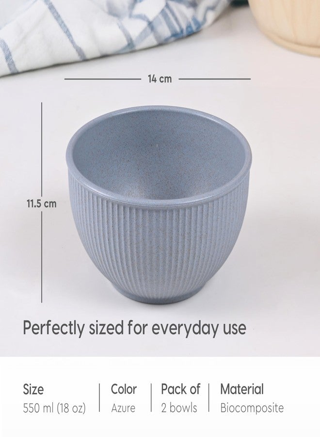 Eha Earth Friendly Heavy Duty Statement Bowls for Food | 550 ml | Salad Bowl | Set of 2 | Made with Rice Husk Biocomposite| Microwave Safe Bowl Set | for Hot & Cold Serving Bowl Set | Azure - Image 2