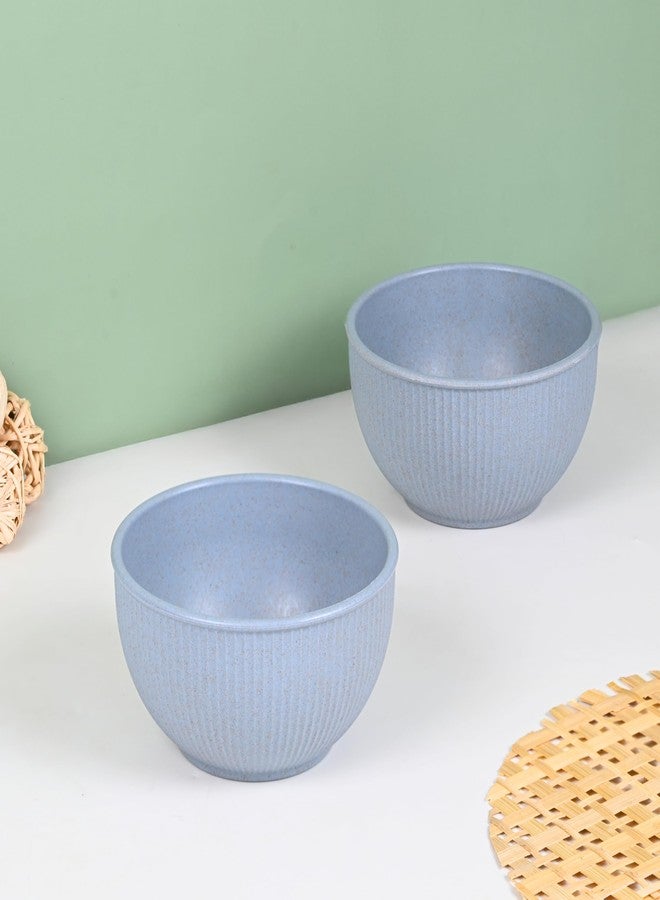 Eha Earth Friendly Heavy Duty Statement Bowls for Food | 550 ml | Salad Bowl | Set of 2 | Made with Rice Husk Biocomposite| Microwave Safe Bowl Set | for Hot & Cold Serving Bowl Set | Azure - Image 1