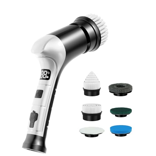 KELAWE Electric Spin Scrubber, Cordless Household Cleaning Brush with 6 Replaceable Heads, 3 Speeds, LED Display, Lightweight Handheld Power Scrubber for Cleaning Stove/Bowl/Sink/Corner/Tile/Grout-Black - Image 1