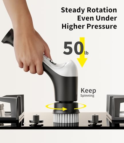 KELAWE Electric Spin Scrubber, Cordless Household Cleaning Brush with 6 Replaceable Heads, 3 Speeds, LED Display, Lightweight Handheld Power Scrubber for Cleaning Stove/Bowl/Sink/Corner/Tile/Grout-Black - Image 3