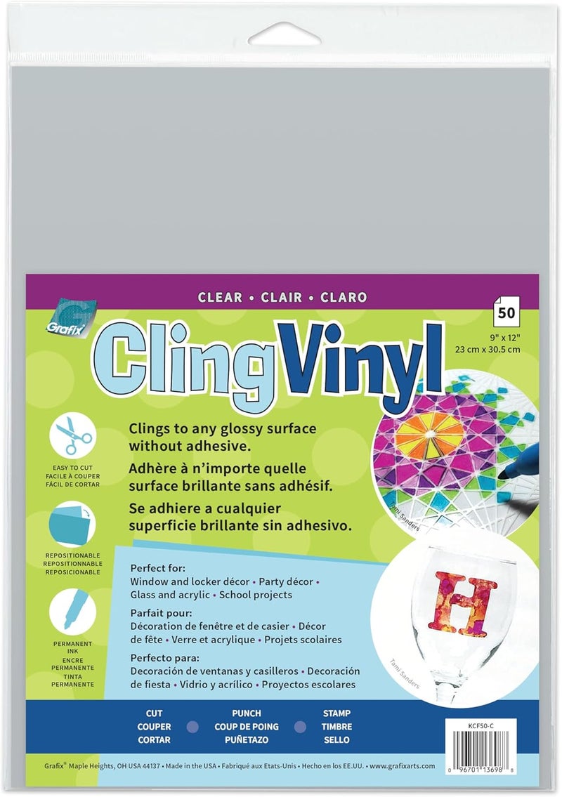 Clear Static Cling Film 9"x12", Create Your Own Window Clings and Temporary Decorations, Just Stick to Any Glass, Acrylic, or Glossy Surface, Pack of 50