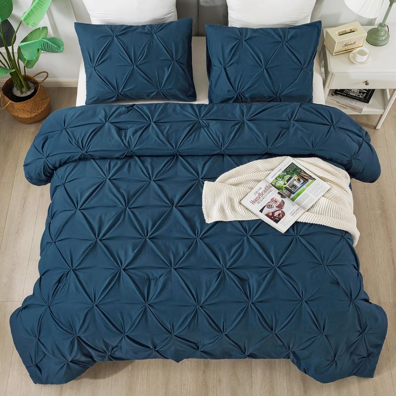 طقم لحاف أندنسي أزرق بحري بحجم كينغ 3 قطع لجميع المواسم بتصميم مطوي زخرفي طقم سرير ناعم ورقيق من الألياف الدقيقة