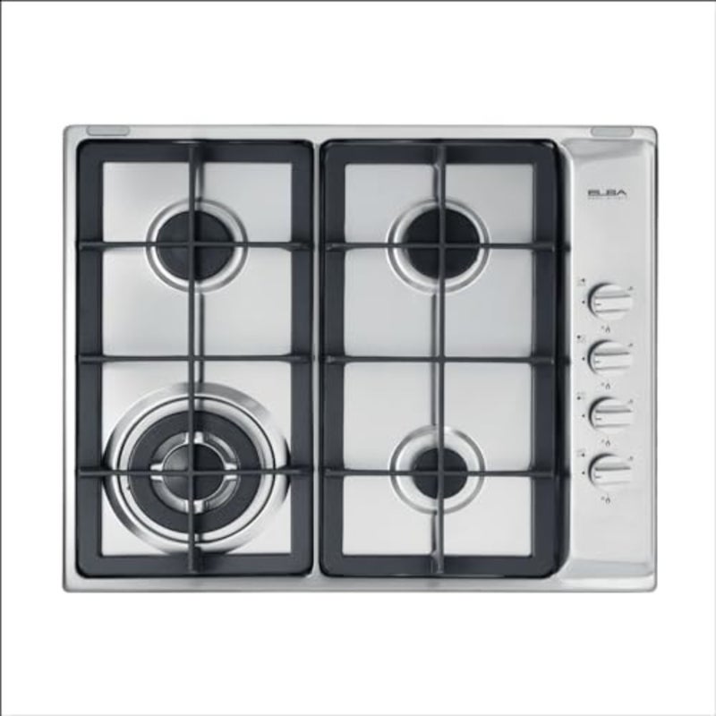 Kitchen gas cooktop, stainless steel, silver, 60cm 4-zone with double ring burner, safety devices, cast iron supports and wok stand, Italian technology - Image 1