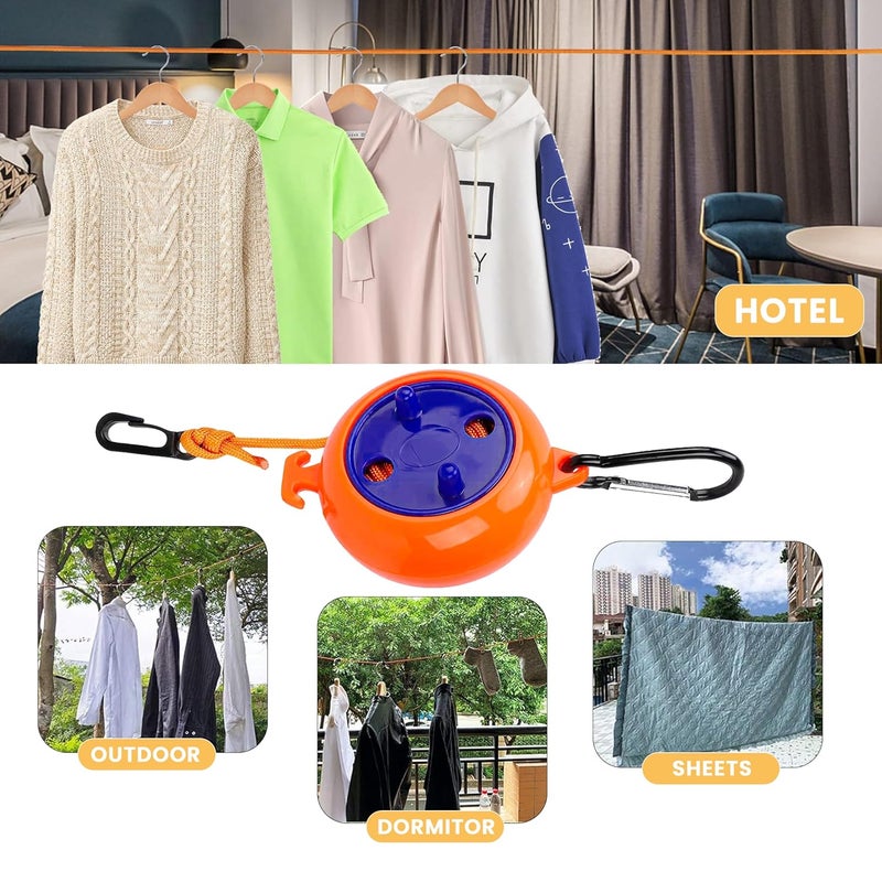 Storite Portable Travel Clothesline Cord 10 M Elastic Adjustable Retractable Line Ideal for Outdoor Indoor Camping and Travel Orange - Image 5