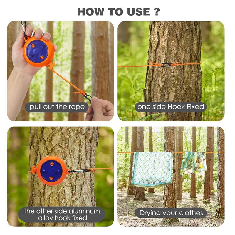 Storite Portable Travel Clothesline Cord 10 M Elastic Adjustable Retractable Line Ideal for Outdoor Indoor Camping and Travel Orange - Image 4
