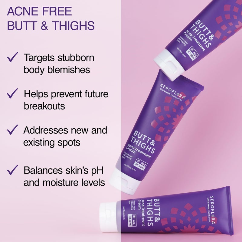 seroflora Butt Acne Clearing Treatment Cream - Reduce Bum Acne, Pimples & Zits - Clearing Acne Lotion for Buttocks - 2% Salicylic Acid for Acne Prone Skin (4oz) Made in USA. - Image 1