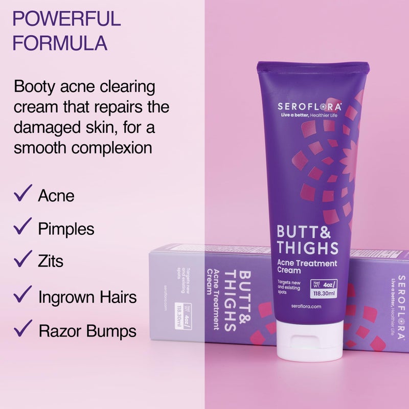seroflora Butt Acne Clearing Treatment Cream - Reduce Bum Acne, Pimples & Zits - Clearing Acne Lotion for Buttocks - 2% Salicylic Acid for Acne Prone Skin (4oz) Made in USA. - Image 2