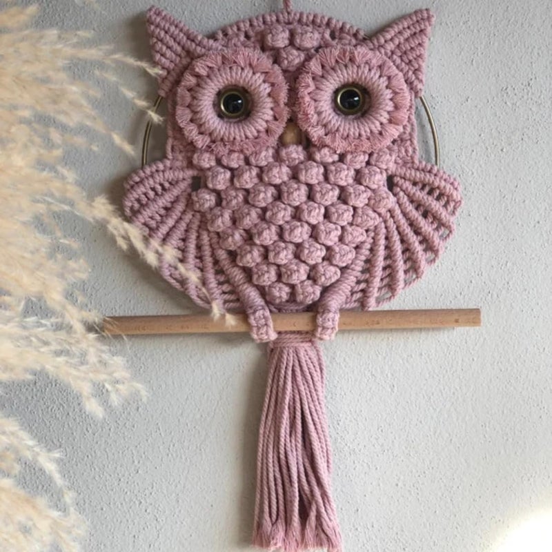 TMS Bohemian Owl Macramé Wall Hanging - 12 x 23 Inch - Handcrafted Boho Home Décor with Natural Elements - Boho Chic Accent for Home, Office, or Living Room (Peach) - Image 4