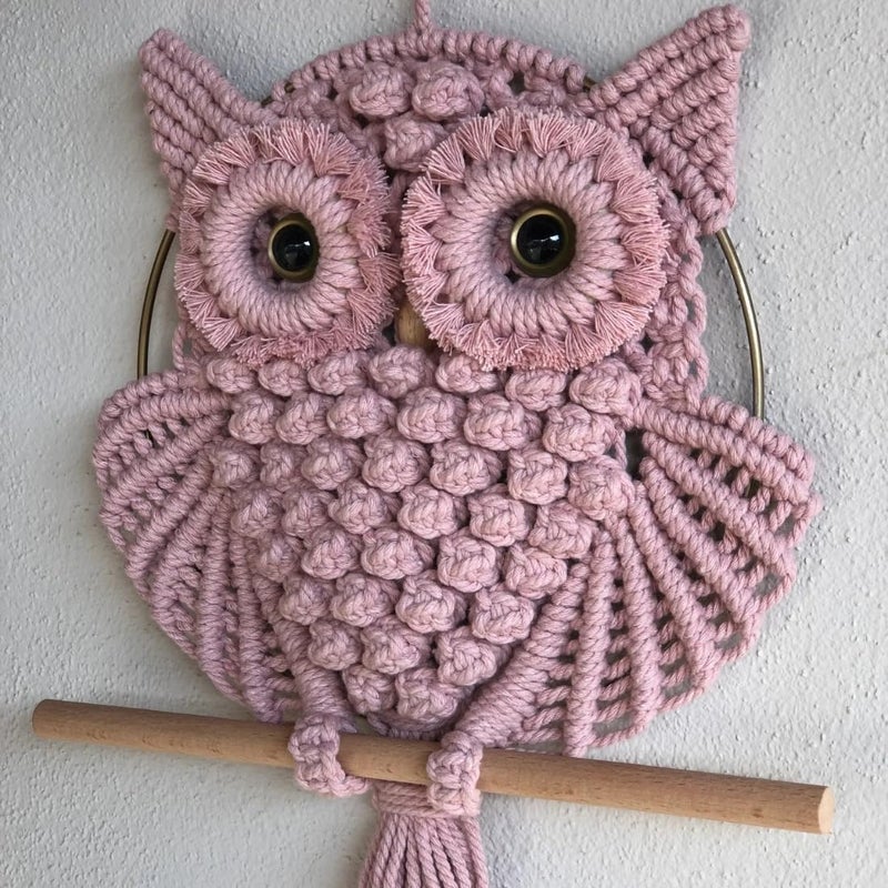 TMS Bohemian Owl Macramé Wall Hanging - 12 x 23 Inch - Handcrafted Boho Home Décor with Natural Elements - Boho Chic Accent for Home, Office, or Living Room (Peach) - Image 3