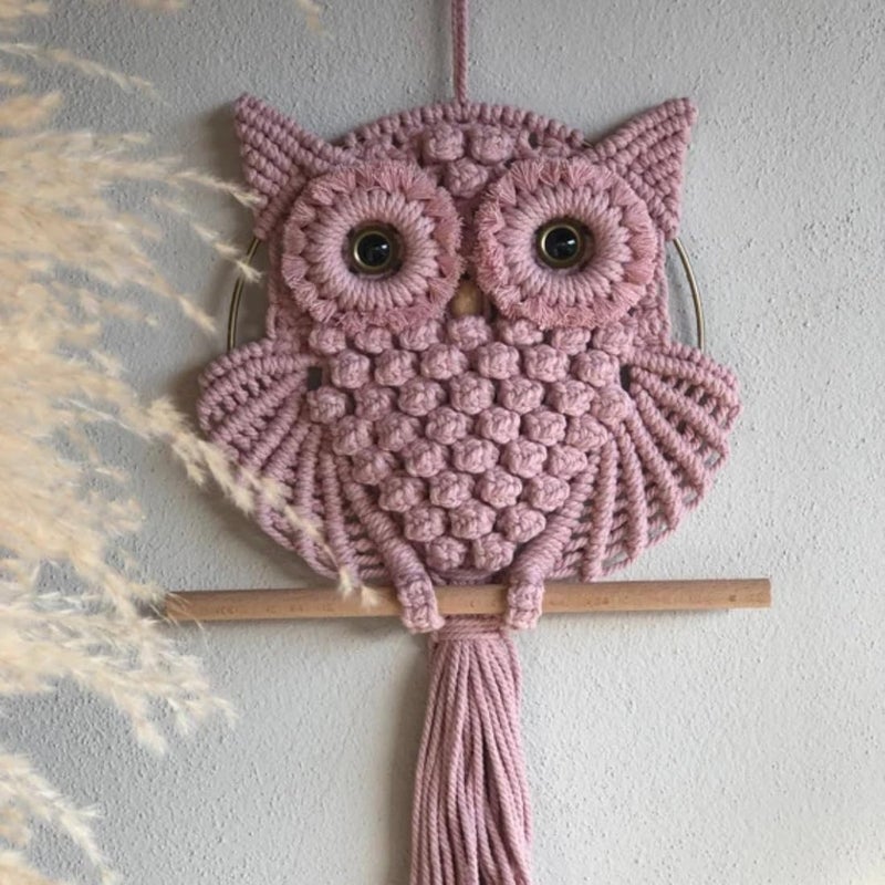 TMS Bohemian Owl Macramé Wall Hanging - 12 x 23 Inch - Handcrafted Boho Home Décor with Natural Elements - Boho Chic Accent for Home, Office, or Living Room (Peach) - Image 1