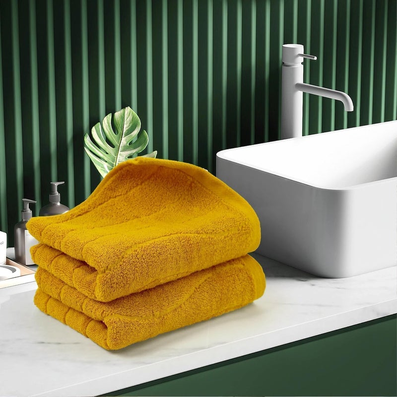 Jacquotha Wavy Striped Cotton Hand Towels, Set of 2, Dry Your Hand Instantly, 13x29 Inches, Mustard Kitchen Bathroom Towel - Image 2