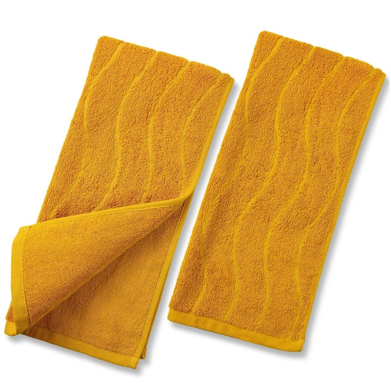 Jacquotha Wavy Striped Cotton Hand Towels, Set of 2, Dry Your Hand Instantly, 13x29 Inches, Mustard Kitchen Bathroom Towel - Image 1