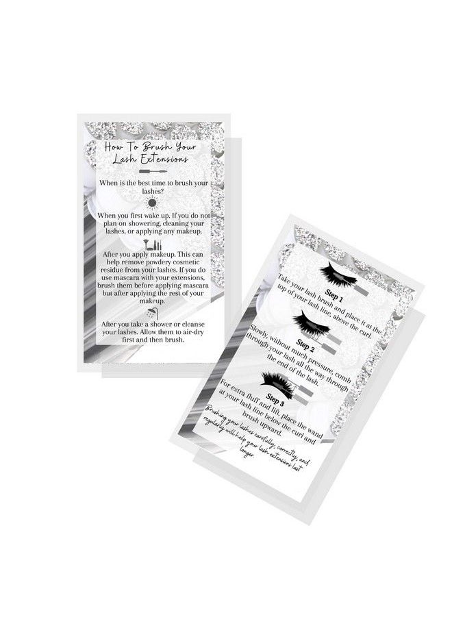 Boutique Marketing LLC How To Brush Lash Extensions Aftercare Cards | 50 Pack | Matches Silver Druzy Lash Brush Wands | White With Silver Design  - Image 2