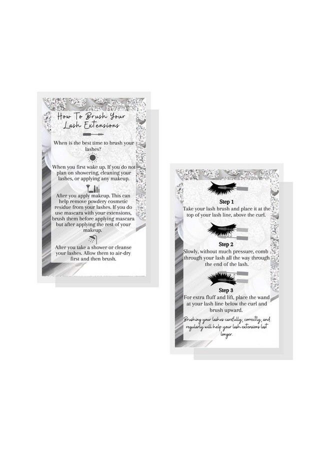 Boutique Marketing LLC How To Brush Lash Extensions Aftercare Cards | 50 Pack | Matches Silver Druzy Lash Brush Wands | White With Silver Design  - Image 3