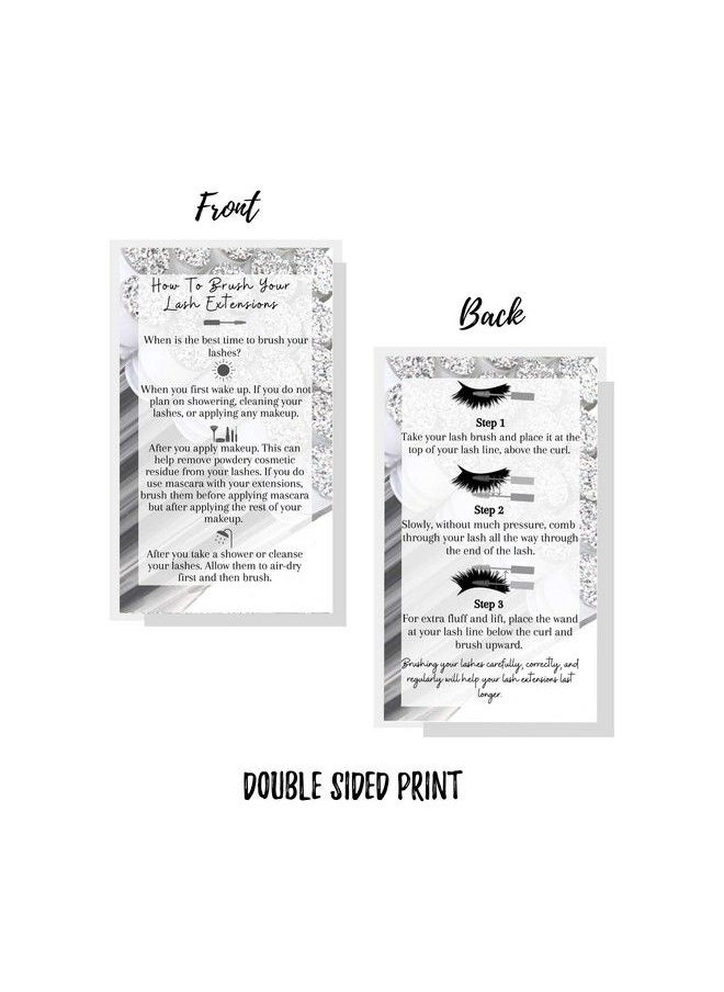 Boutique Marketing LLC How To Brush Lash Extensions Aftercare Cards | 50 Pack | Matches Silver Druzy Lash Brush Wands | White With Silver Design  - Image 5