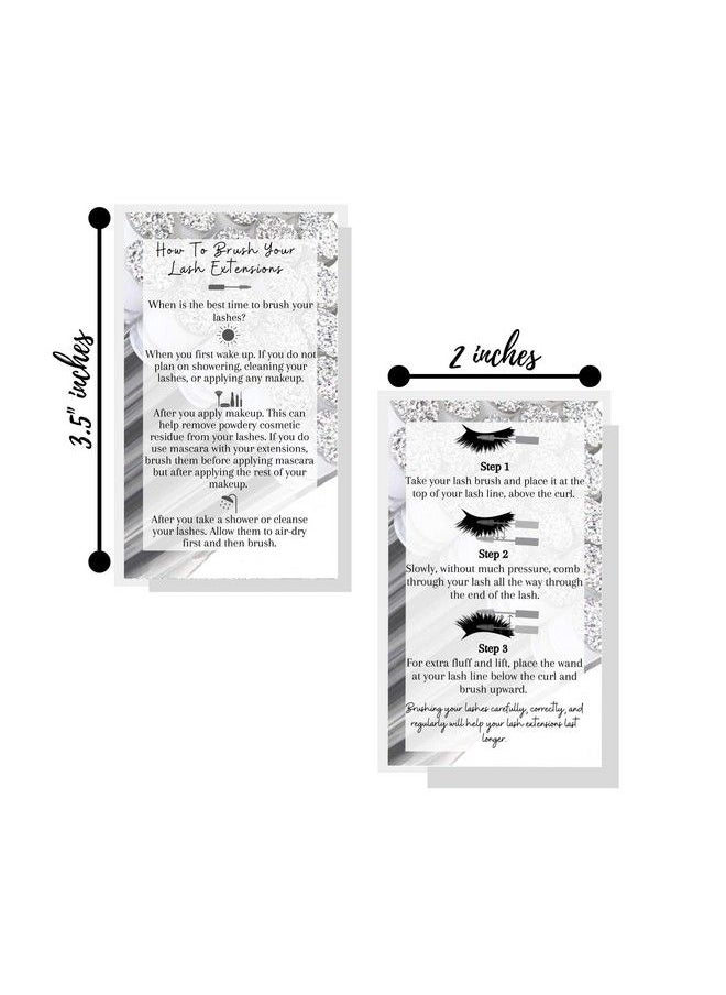 Boutique Marketing LLC How To Brush Lash Extensions Aftercare Cards | 50 Pack | Matches Silver Druzy Lash Brush Wands | White With Silver Design  - Image 4