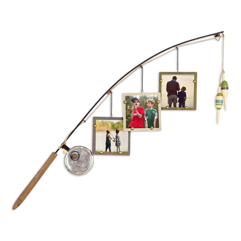 Young's Inc Wood Fishing Pole Triple Photo Frame â€“ Rustic Lake House Wall Fish Decor with Hanging 4x4 Frames, Lodge & Woodland Cabin Accent for Fishermen, Outdoor Enthusiasts, and Family Memories - Image 1