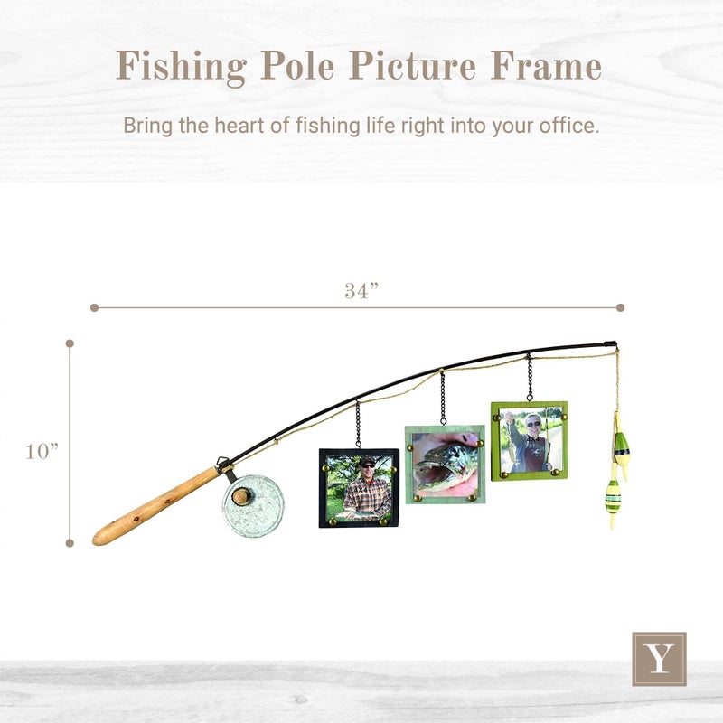 Young's Inc Wood Fishing Pole Triple Photo Frame â€“ Rustic Lake House Wall Fish Decor with Hanging 4x4 Frames, Lodge & Woodland Cabin Accent for Fishermen, Outdoor Enthusiasts, and Family Memories - Image 3