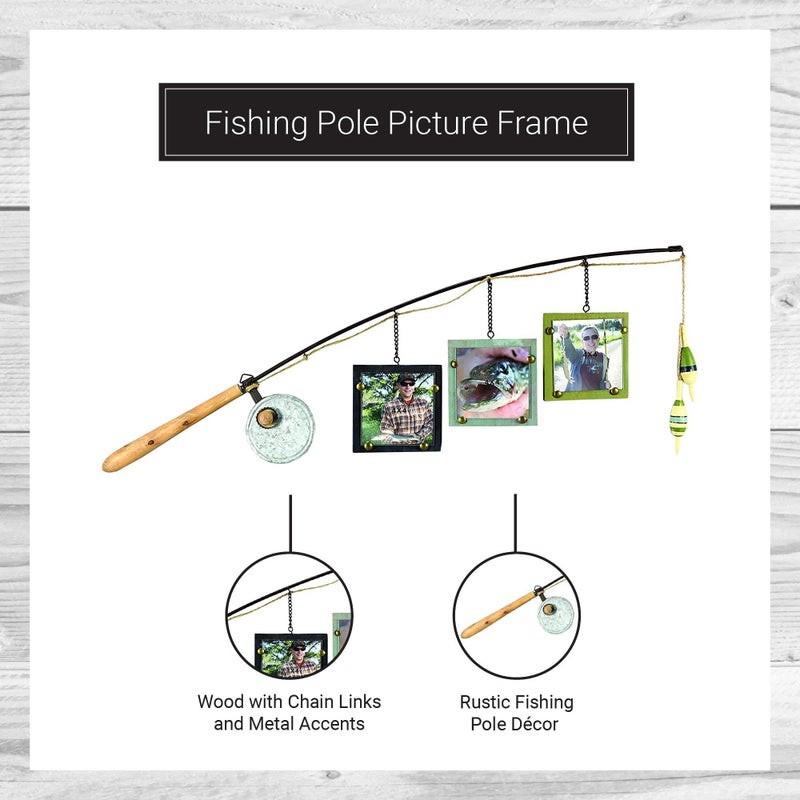 Young's Inc Wood Fishing Pole Triple Photo Frame â€“ Rustic Lake House Wall Fish Decor with Hanging 4x4 Frames, Lodge & Woodland Cabin Accent for Fishermen, Outdoor Enthusiasts, and Family Memories - Image 5