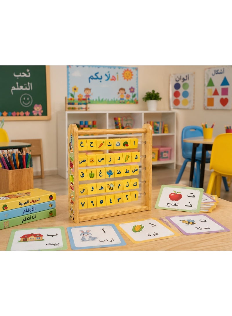 عداد خشبي للأبجدية العربية والأرقام للأطفال، مكعبات حروف وأرقام دوارة مع مطابقة الصور، لعبة تعليمية مونتيسوري للأولاد والبنات في مرحلة ما قبل المدرسة - Image 3