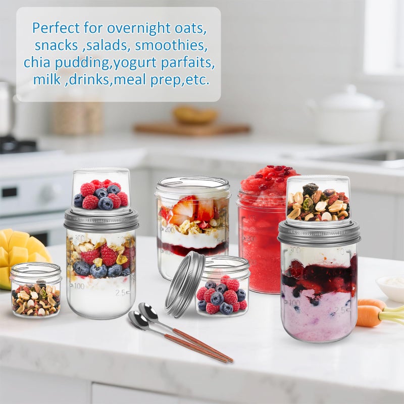 shopwithgreen 4 Pack Overnight Oats Containers with Lids and Spoons, Dual-Layer Chia Pudding Jars with Dry/Wet Separation,Yogurt Parfait Cups, 16 oz+4oz Glass Mason Salad Jars with Lids for Breakfast Oatmeal Cereal - Image 5