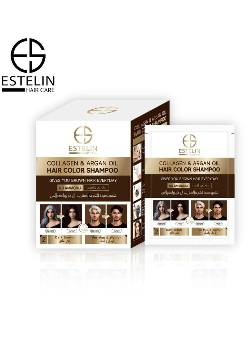 ESTELIN Collagen & Argan Oil Hair Color Shampoo Dark Brown 25ml*10 pcs