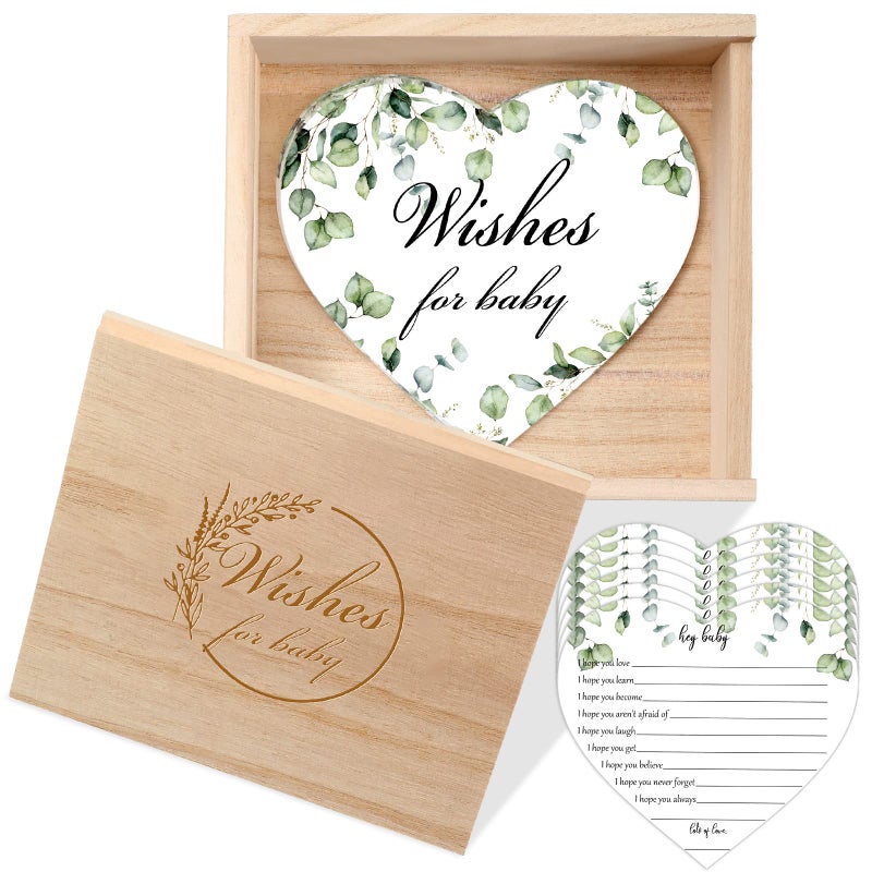 50 Pcs Botanical Baby Shower Advice Cards 1 Pack Wooden Keepsake Box Greenery Advice and Wishes Cards for New Parents Newborn Baby Shower Favors