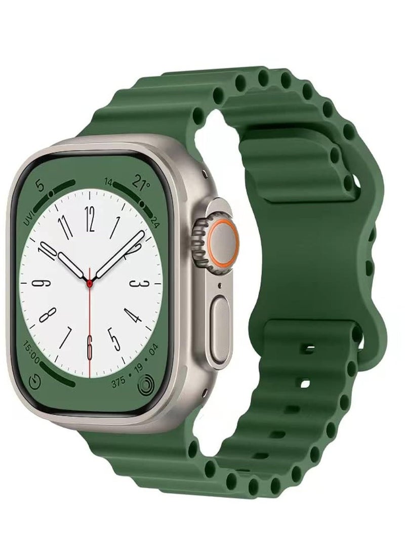 Generic - Compatible for Apple Watch Band 46mm 45mm 42mm 44mm 49mm for Men Women, Wave Shaped Silicone Sport Wristband Strap Compatible with iWatch Ultra 2/1 Series 10/9/8/7/6/5/4/3/2/1 SE Green - Image 1