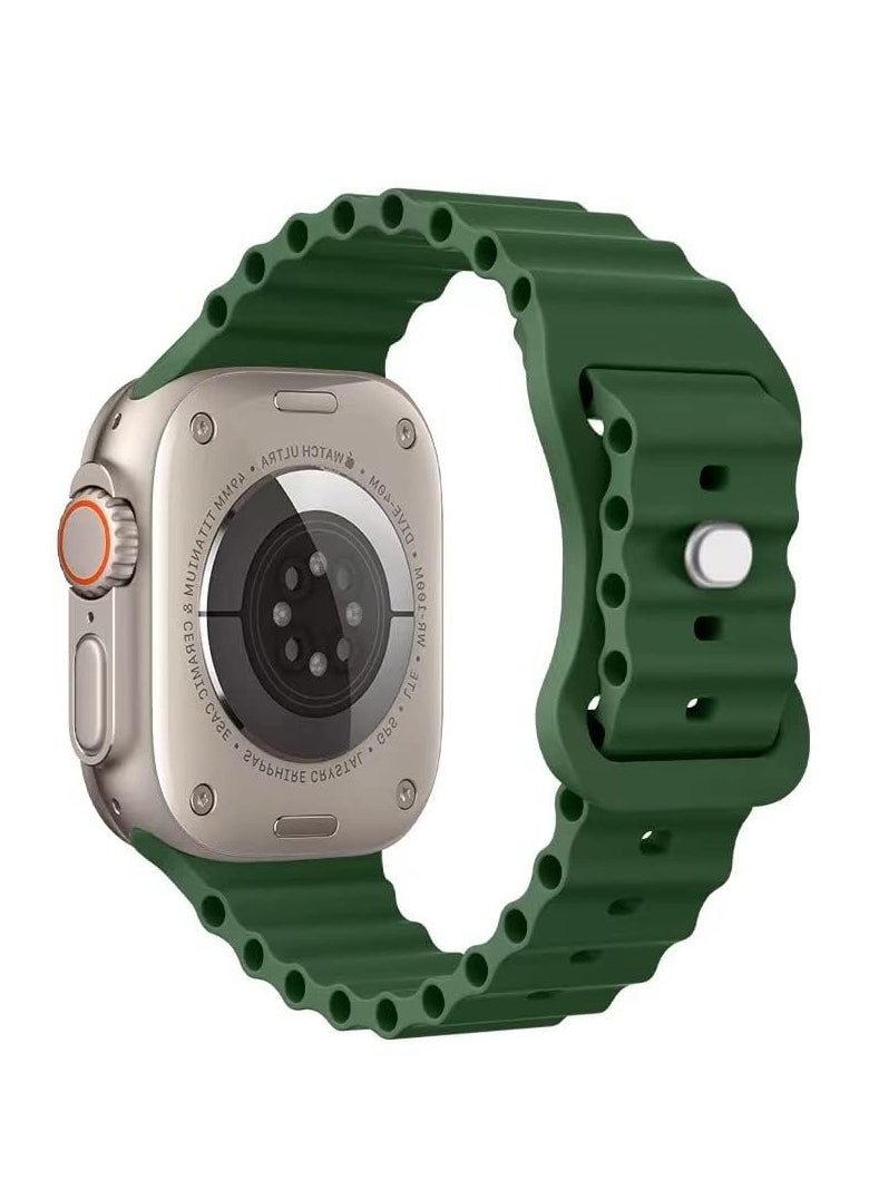 Generic - Compatible for Apple Watch Band 46mm 45mm 42mm 44mm 49mm for Men Women, Wave Shaped Silicone Sport Wristband Strap Compatible with iWatch Ultra 2/1 Series 10/9/8/7/6/5/4/3/2/1 SE Green - Image 1