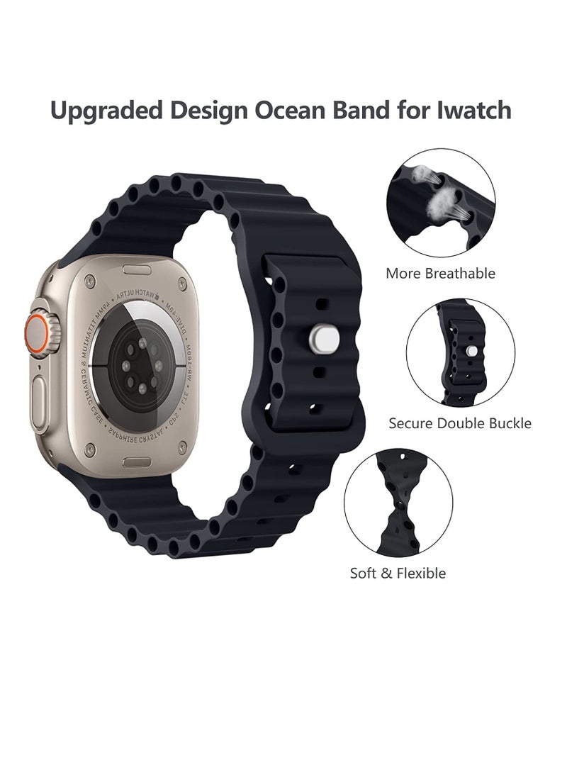 Generic - Compatible for Apple Watch Band 46mm 45mm 42mm 44mm 49mm for Men Women, Wave Shaped Silicone Sport Wristband Strap Compatible with iWatch Ultra 2/1 Series 10/9/8/7/6/5/4/3/2/1 SE Green - Image 1