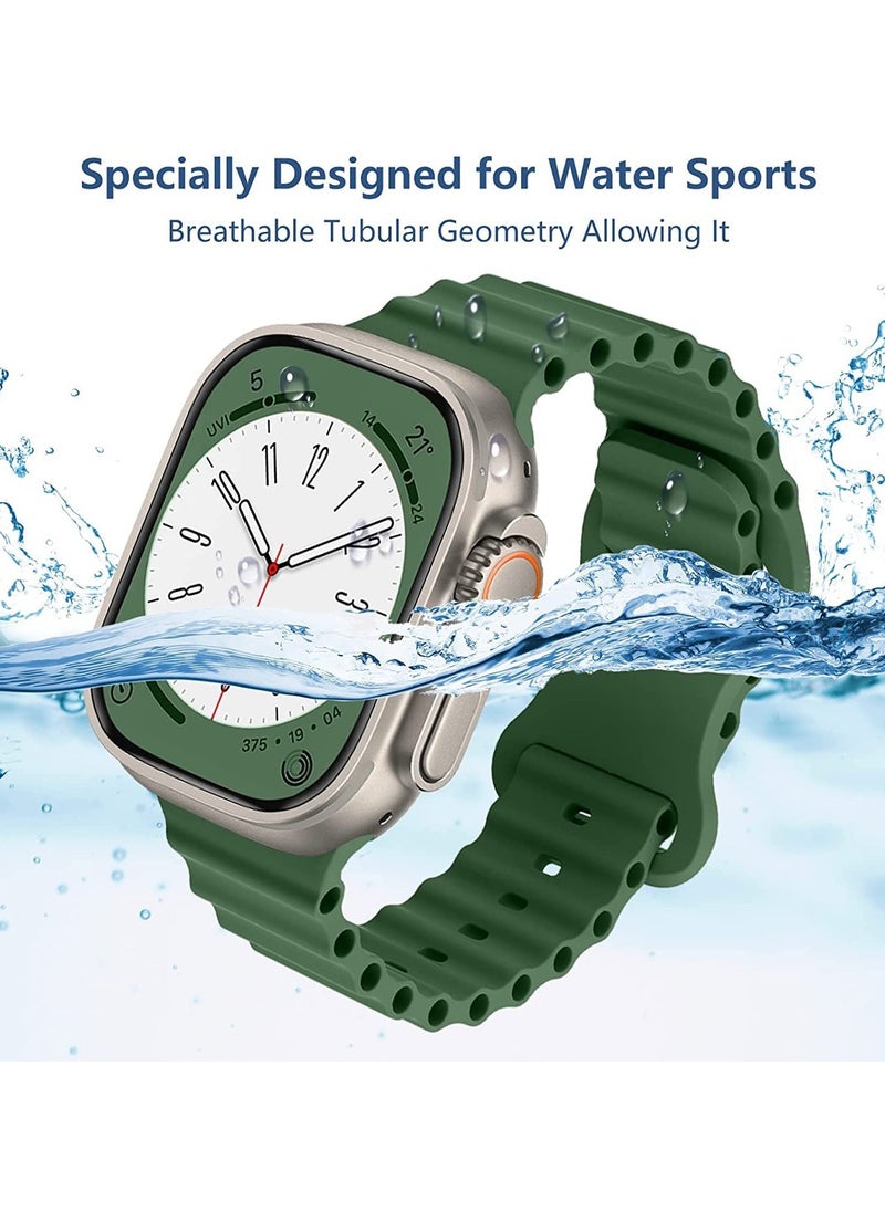 Generic - Compatible for Apple Watch Band 46mm 45mm 42mm 44mm 49mm for Men Women, Wave Shaped Silicone Sport Wristband Strap Compatible with iWatch Ultra 2/1 Series 10/9/8/7/6/5/4/3/2/1 SE Green - Image 1