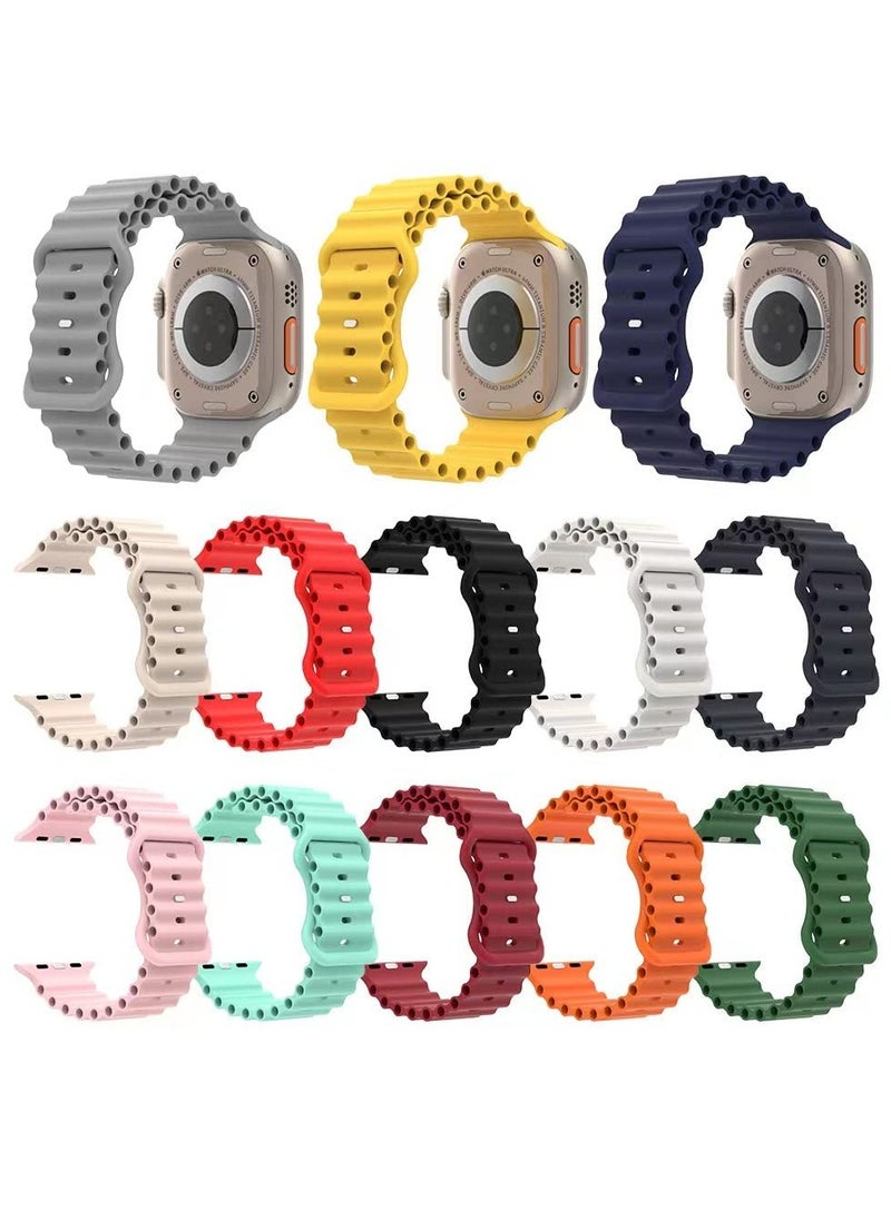 Generic - Compatible for Apple Watch Band 46mm 45mm 42mm 44mm 49mm for Men Women, Wave Shaped Silicone Sport Wristband Strap Compatible with iWatch Ultra 2/1 Series 10/9/8/7/6/5/4/3/2/1 SE Green - Image 1