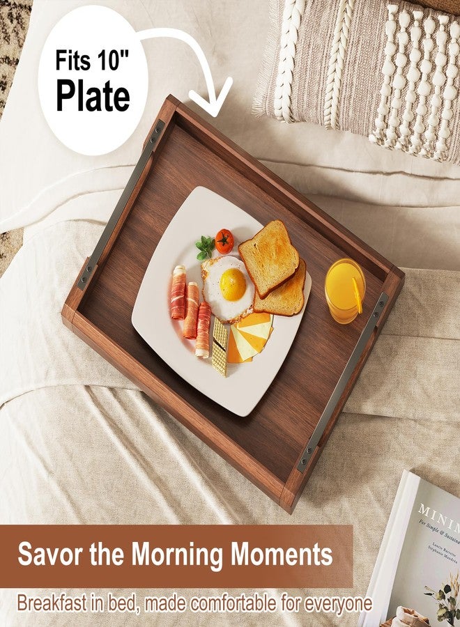 WBKATN 17 Inch Acacia Wood Ottoman Tray for Living Room, Wooden Serving Tray with Metal Handles, Large Serving Trays for Ottoman, Eating Food on Couch, Decorative Trays for Coffee Table, Bathroom, Home Decor - Image 5