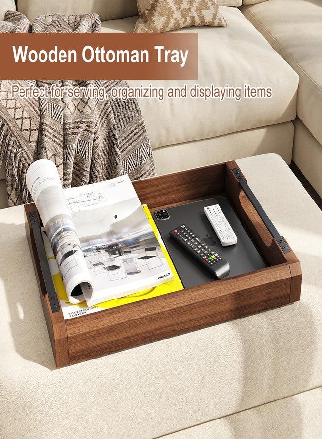 WBKATN 17 Inch Acacia Wood Ottoman Tray for Living Room, Wooden Serving Tray with Metal Handles, Large Serving Trays for Ottoman, Eating Food on Couch, Decorative Trays for Coffee Table, Bathroom, Home Decor - Image 2