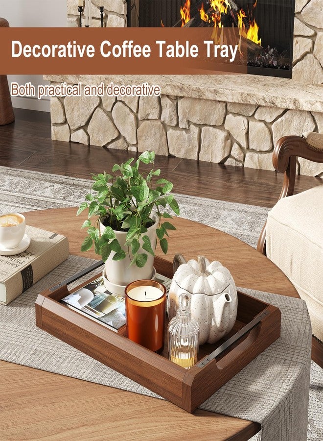 WBKATN 17 Inch Acacia Wood Ottoman Tray for Living Room, Wooden Serving Tray with Metal Handles, Large Serving Trays for Ottoman, Eating Food on Couch, Decorative Trays for Coffee Table, Bathroom, Home Decor - Image 3