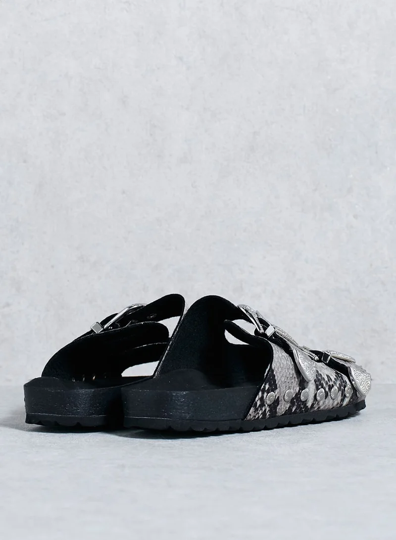 TOPSHOP Snake Skin Maxi Buckle Sliders