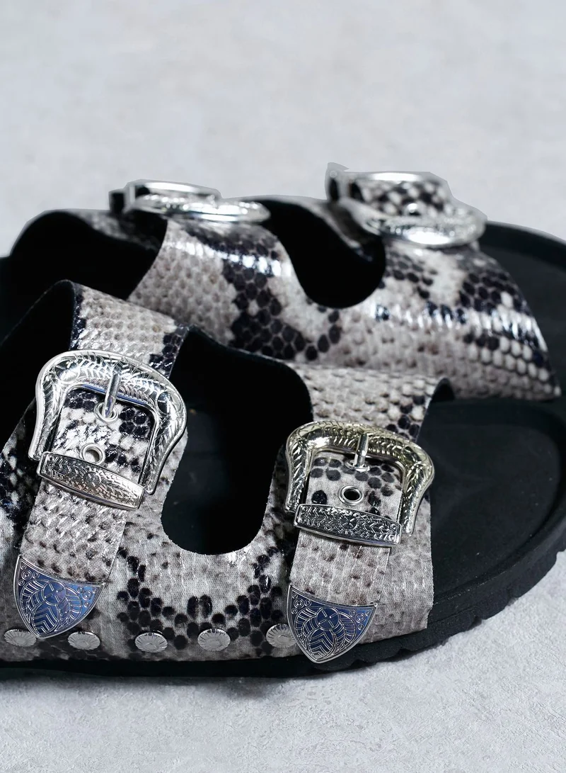 TOPSHOP Snake Skin Maxi Buckle Sliders